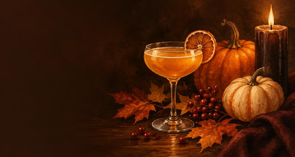 Orange cocktail med græskar og stearinlys